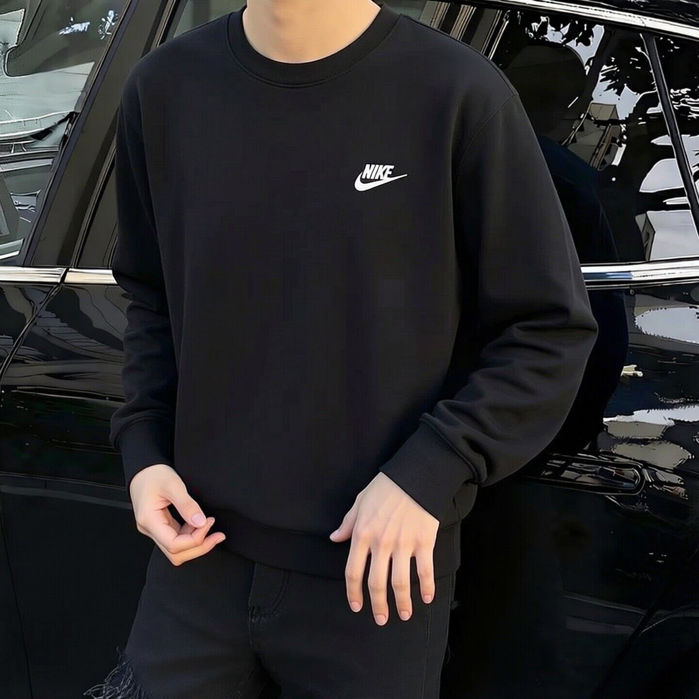 Nike耐克针织棉质卫衣潮流圆领套头衫新款男子运动服宽松休闲外套