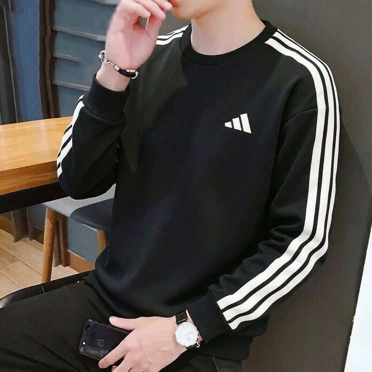 阿迪达斯加厚卫衣男秋新款复古三条纹运动宽松男士防风篮球打底衫