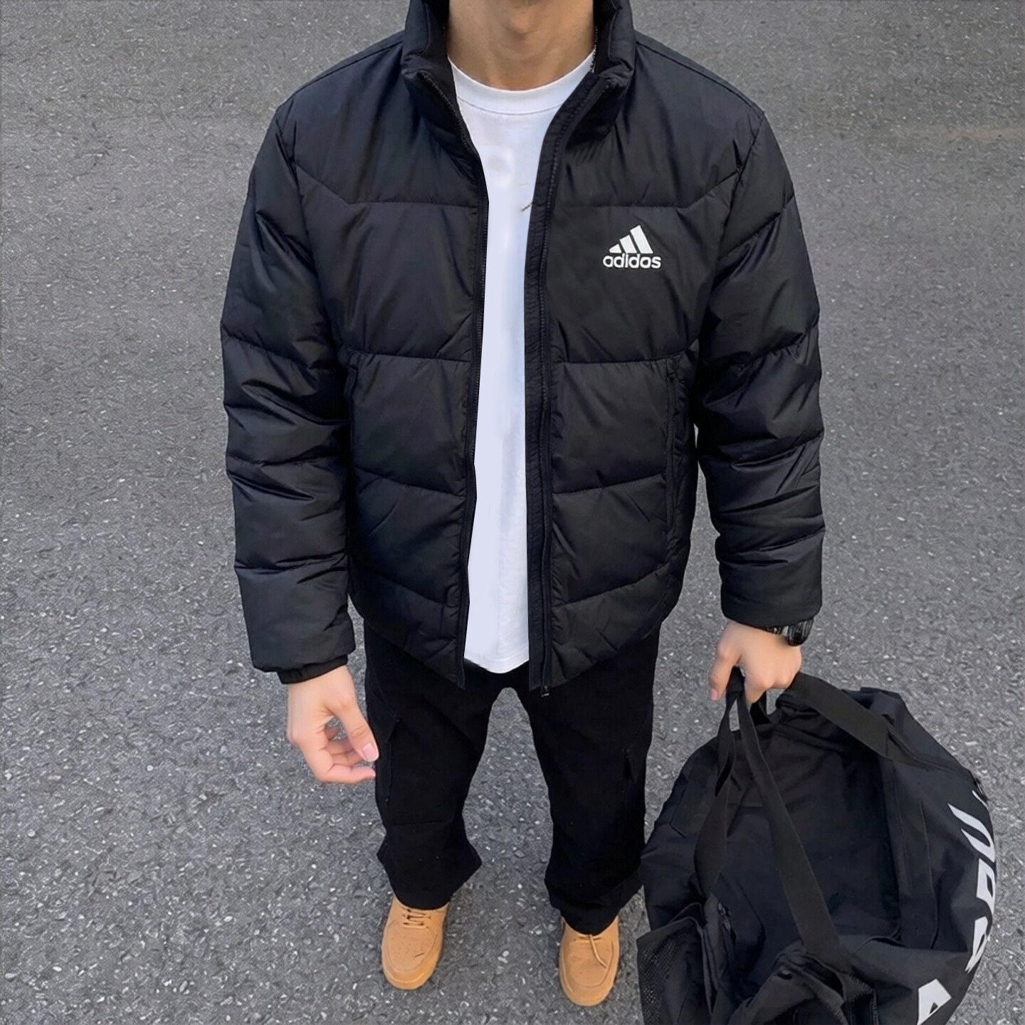 阿迪达斯黑色羽绒服男冬新款复古宽松男士鸭绒加厚防风保暖面包服