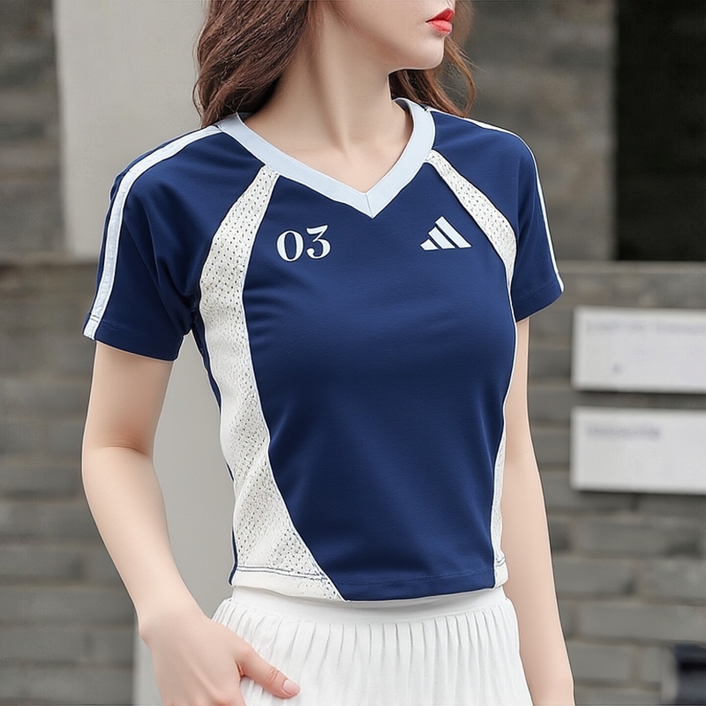 Adidas蓝色女装T恤夏季速干透气健身训练瑜伽修身短款运动短袖