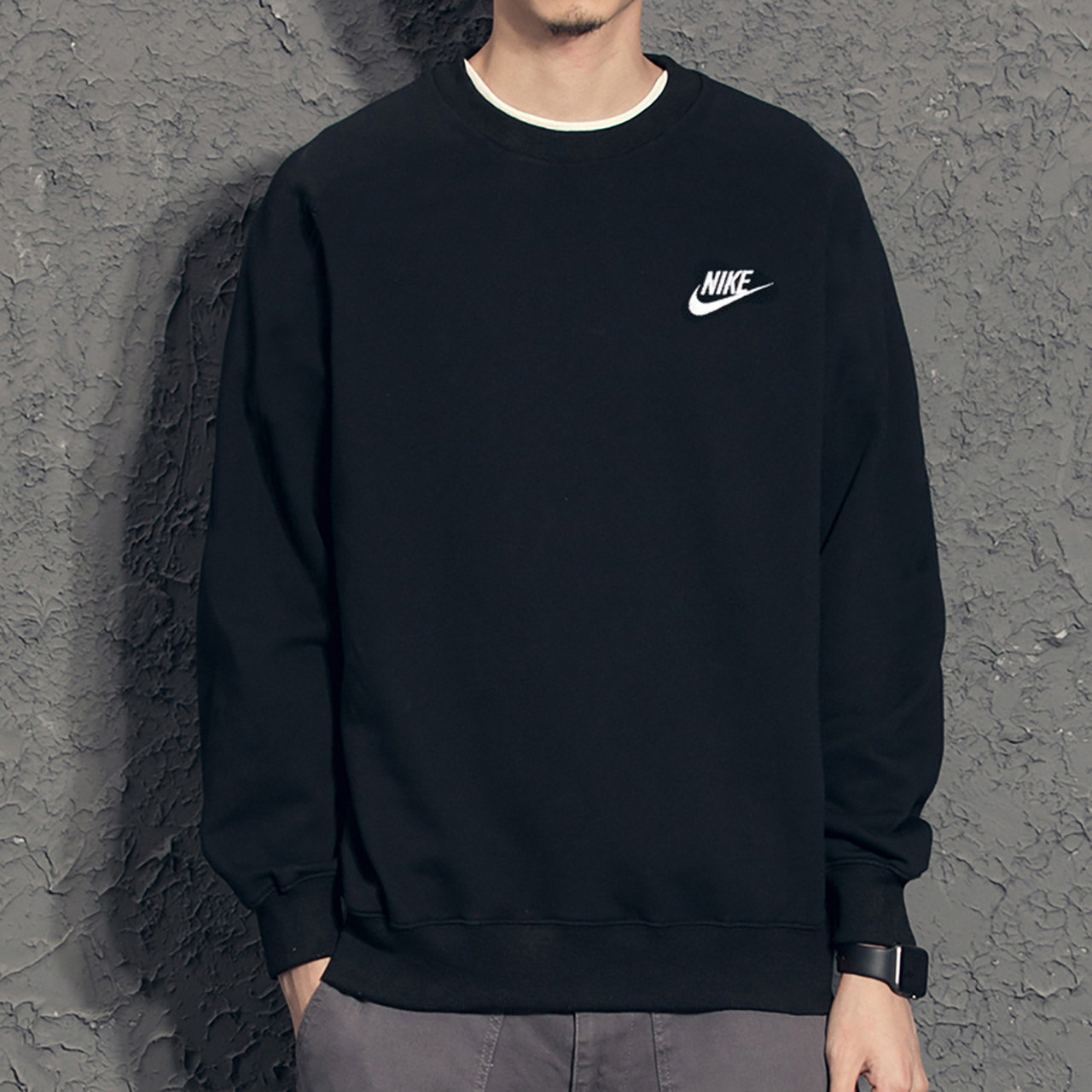 黑色卫衣Nike耐克正品圆领套头衫男针织休闲上衣宽松运动装BV2667