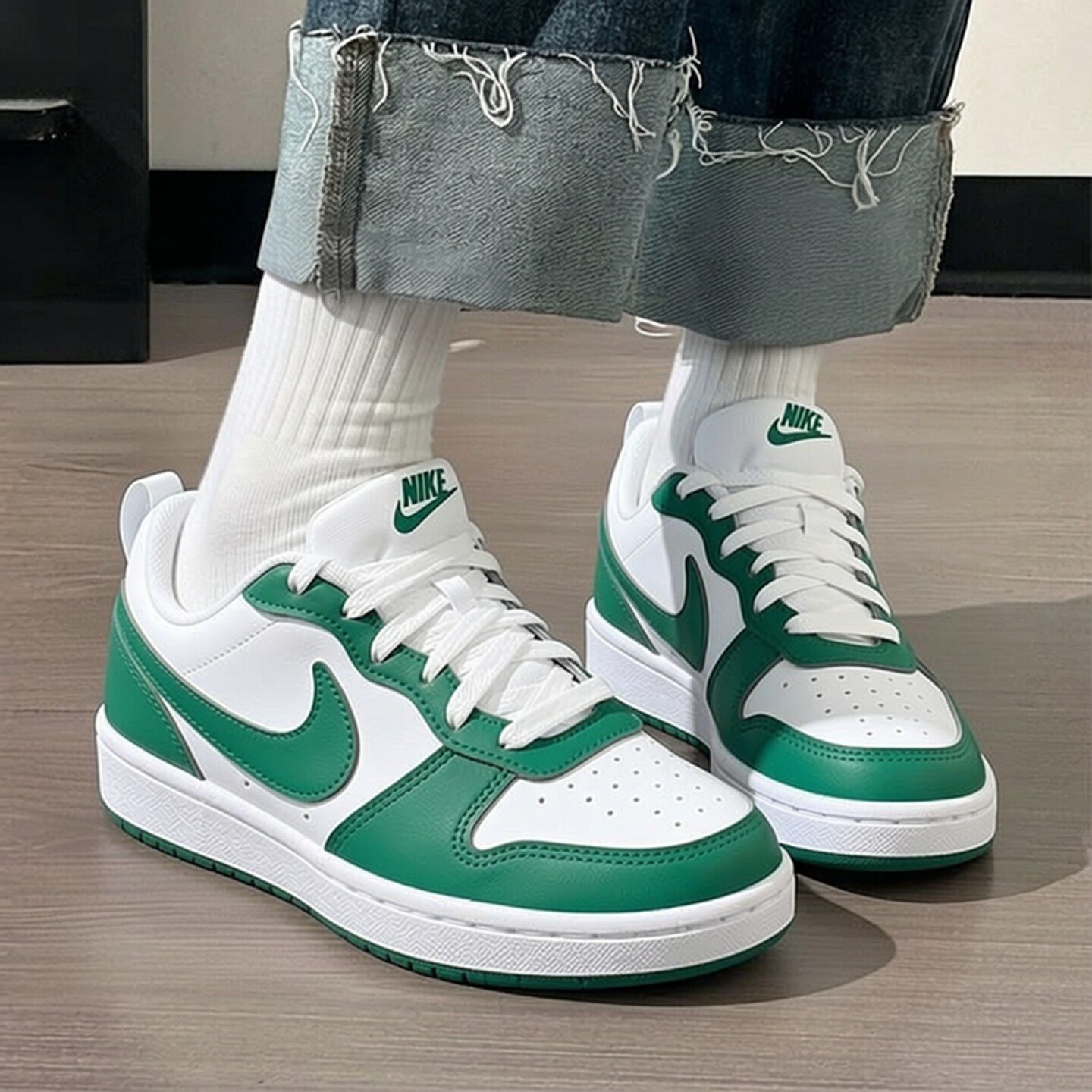 Nike耐克鞋子简版空军一号女鞋潮流绿色板鞋正品皮面运动鞋休闲鞋