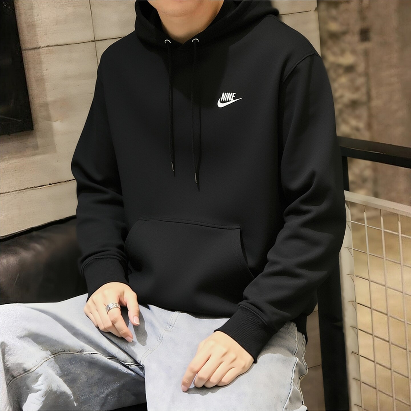 正品黑色卫衣Nike耐克正品连帽套头衫针织运动服男装外套休闲上衣