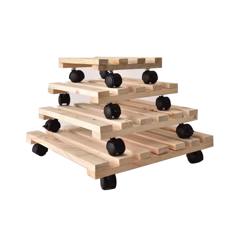 正方形加厚实木可移动花盆托盘底座阳台室外露天防晒架子带万向轮