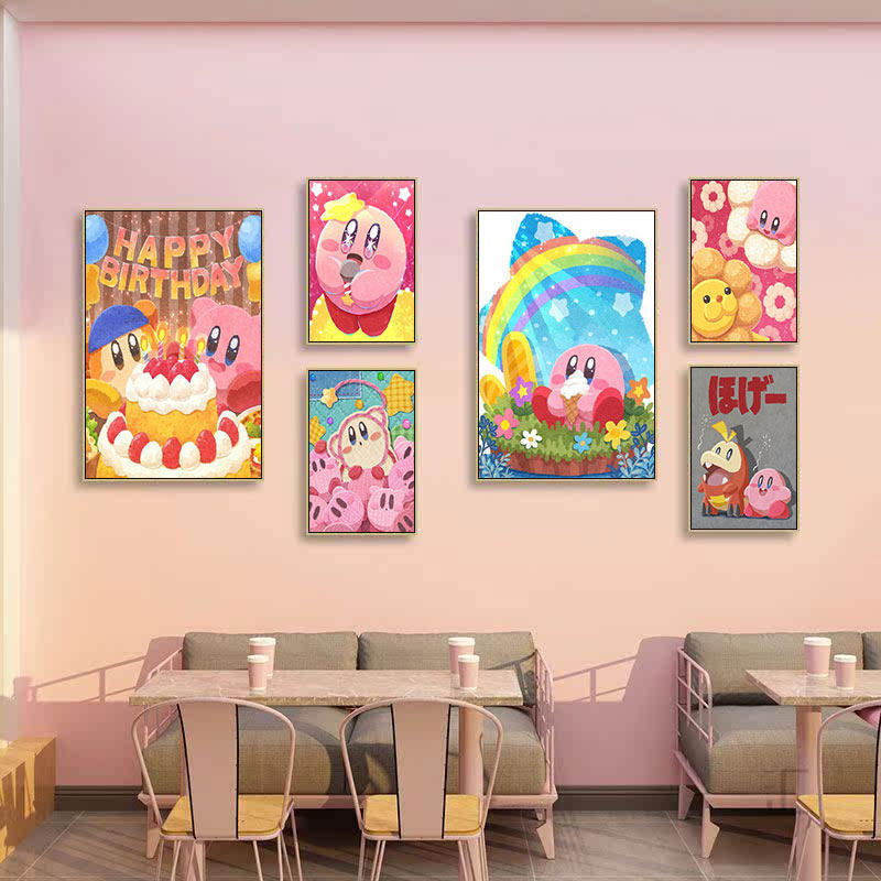 星之卡比装饰画粉色少女卧室儿童卧室床头可爱挂画蛋糕咖啡店壁画