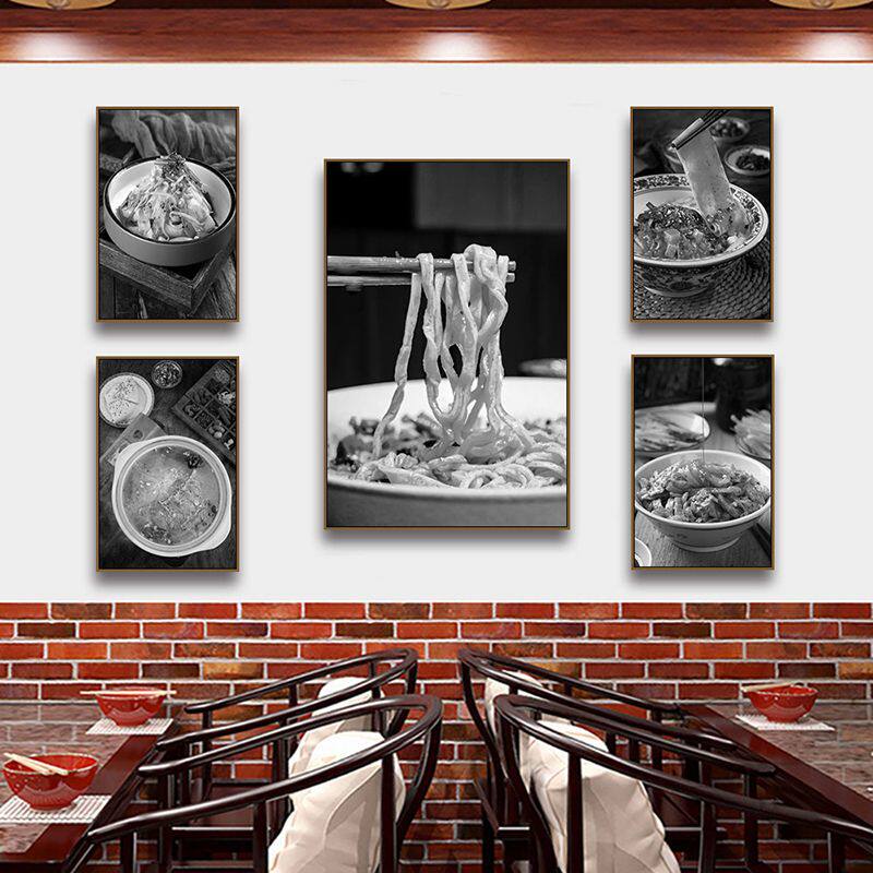 老陕西黑白照片装饰画面馆餐厅饭店墙怀旧挂画年代感市集建筑壁画