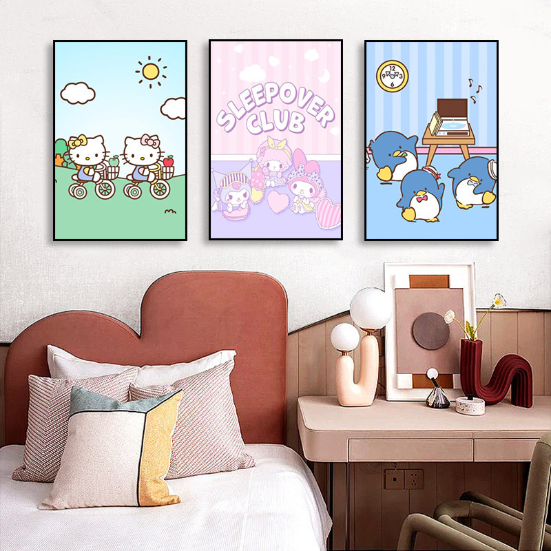 三丽鸥可爱卡通装饰画儿童房公主卧室墙面少女心挂画客餐厅壁画