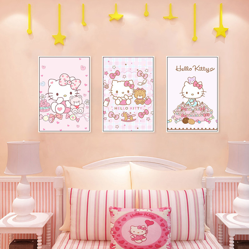 凯蒂猫装饰画儿童房女生卧室房间床头粉色挂画HelloKitty卡通壁画