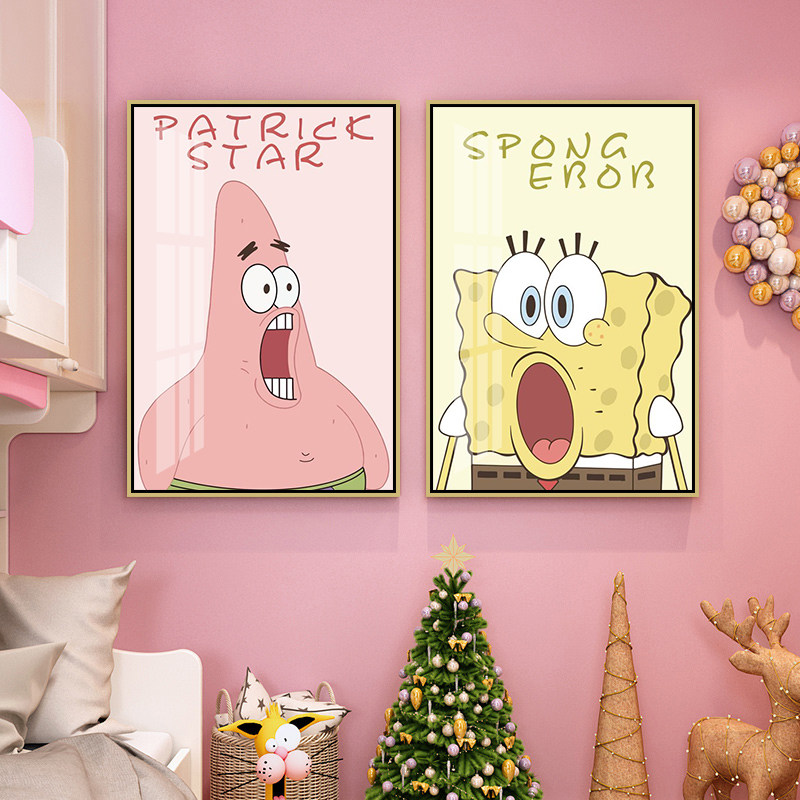 海绵宝宝派大星挂画卡通动漫儿童房卧室装饰画蟹老板章鱼哥壁画