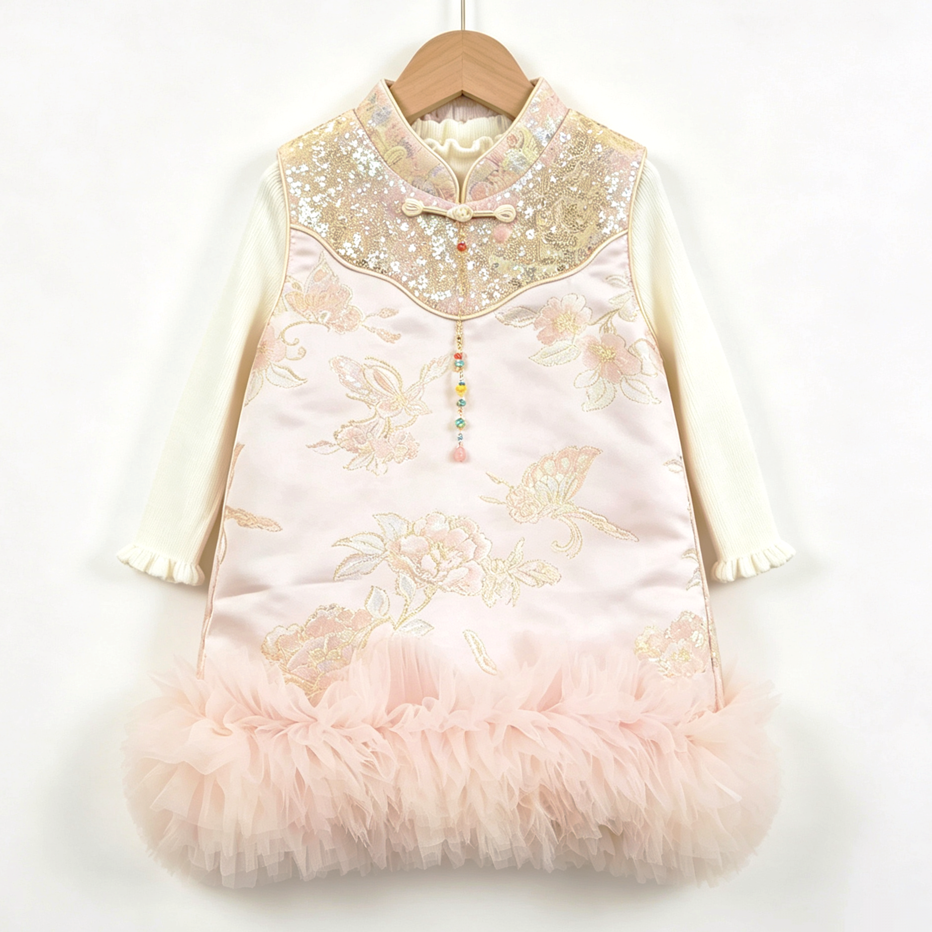 女童套装冬装宝宝周岁礼服夹棉旗袍裙马甲冬季儿童过年喜庆拜年服