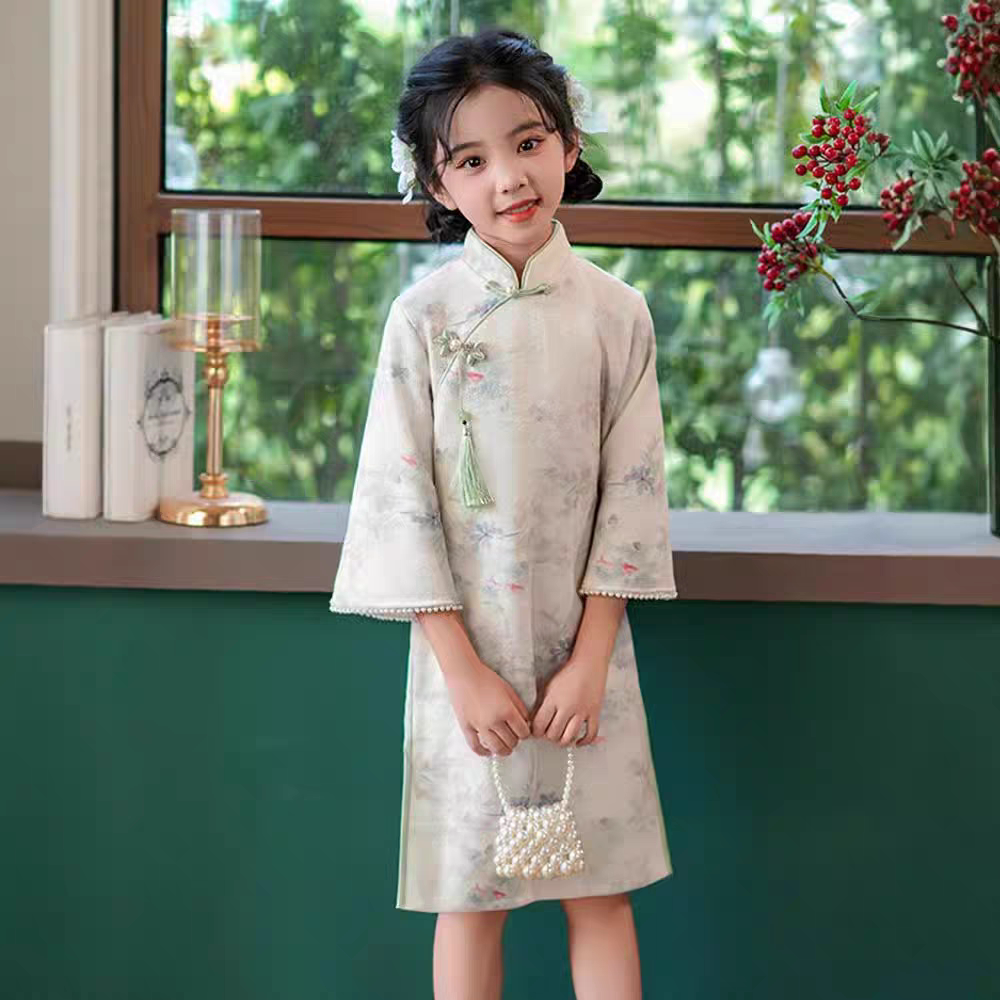 女童旗袍春秋儿童新中式国风改良女童长袖连衣裙女孩刺绣唐装汉服