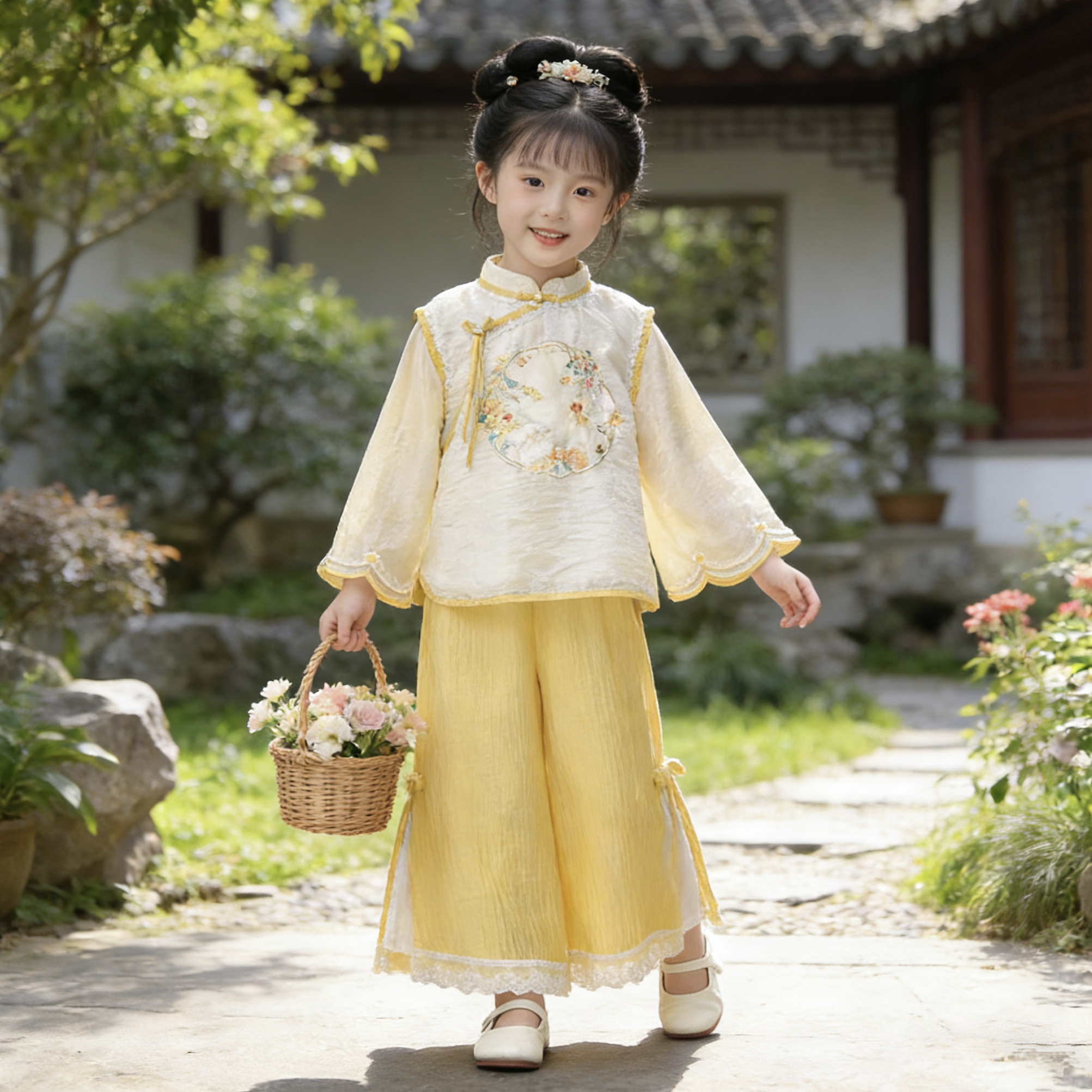 女童汉服2026春秋儿童新中式国风套装女孩上衣阔腿裤唐装两件套夏