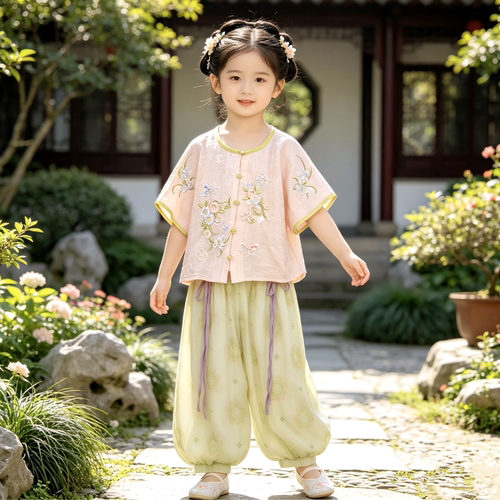 女童汉服2026新款儿童新中式国风套装女孩短袖阔腿裤唐装两件套夏