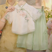 唐装 女童汉服2026新款 女孩上衣阔腿裤 国风套装 两件套夏 儿童新中式