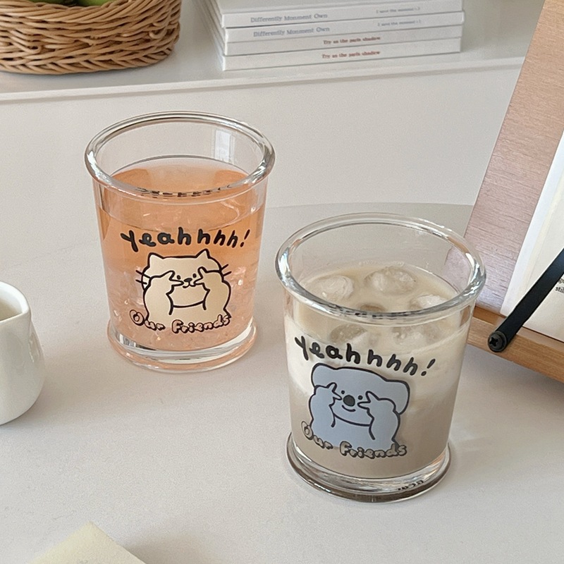 自制ins风卡通玻璃杯情侣杯冷萃杯咖啡杯单层杯子家用早餐牛奶杯