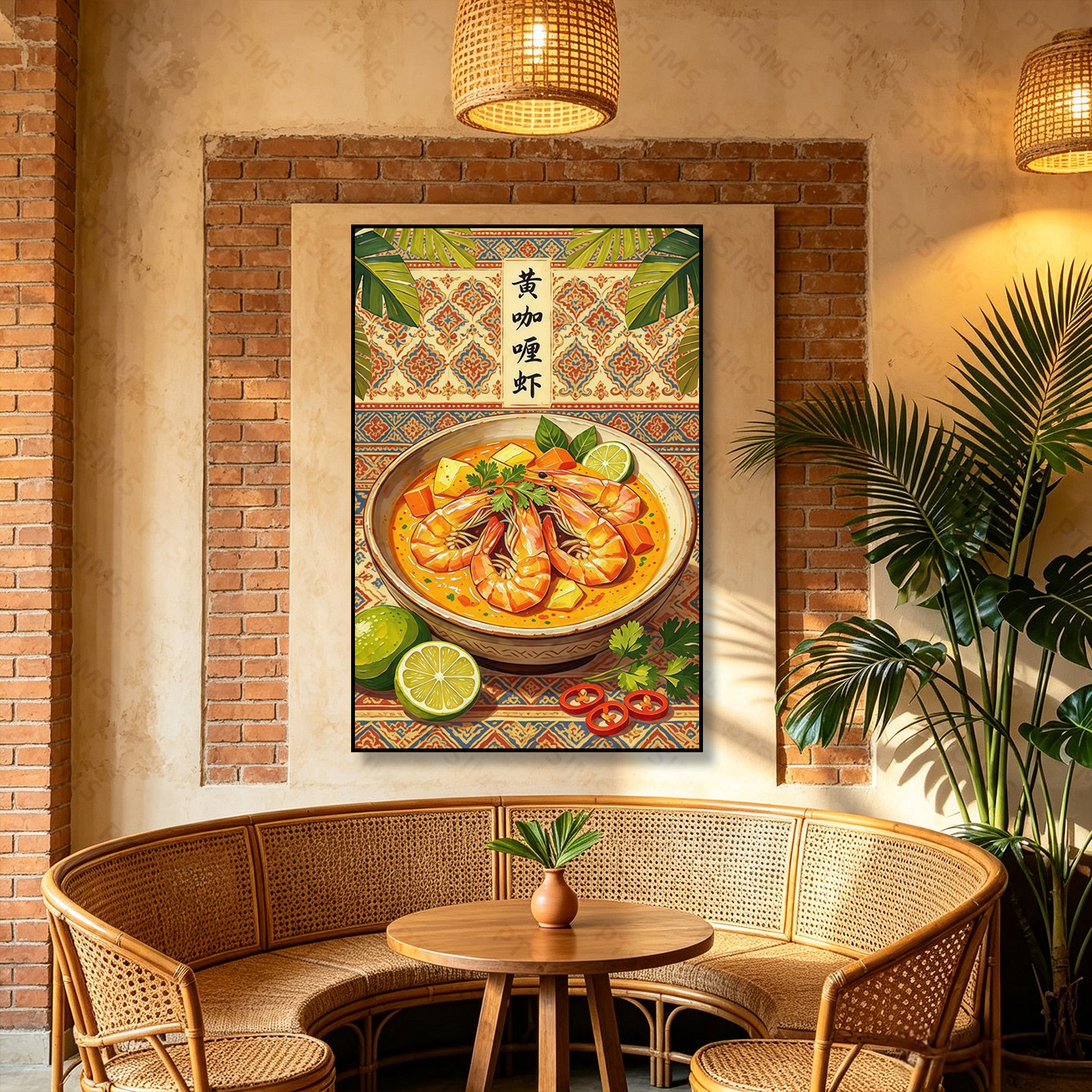 东南亚风味泰式料理饭馆墙面壁画泰式美食油画泰国菜餐厅挂画