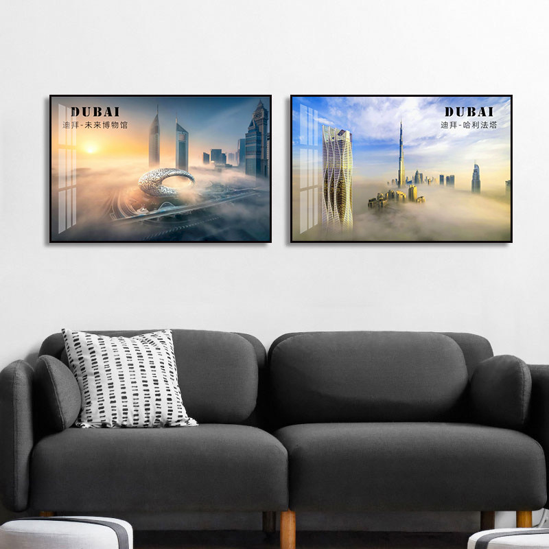 迪拜地方名风景装饰画餐厅办公室城市风景建筑挂画哈利法塔壁画