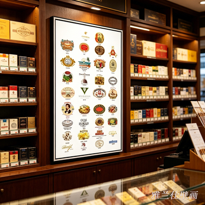 雪茄型号大全装饰画雪茄吧烟酒行会所背景墙挂画古巴雪茄logo壁画