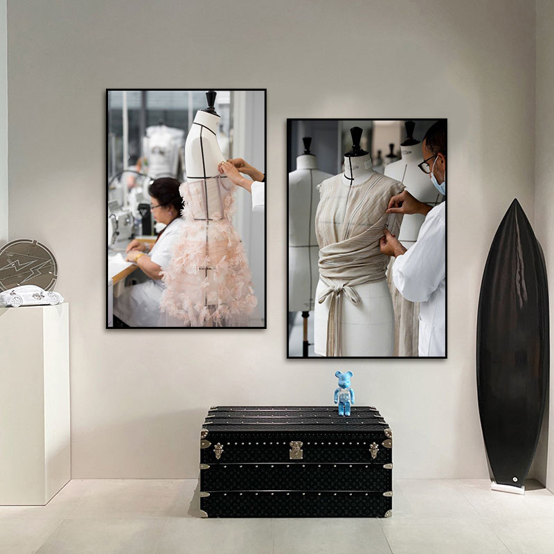 服装设计装饰画裁缝店私人订制工作室挂画女装店手工裙子礼服壁画