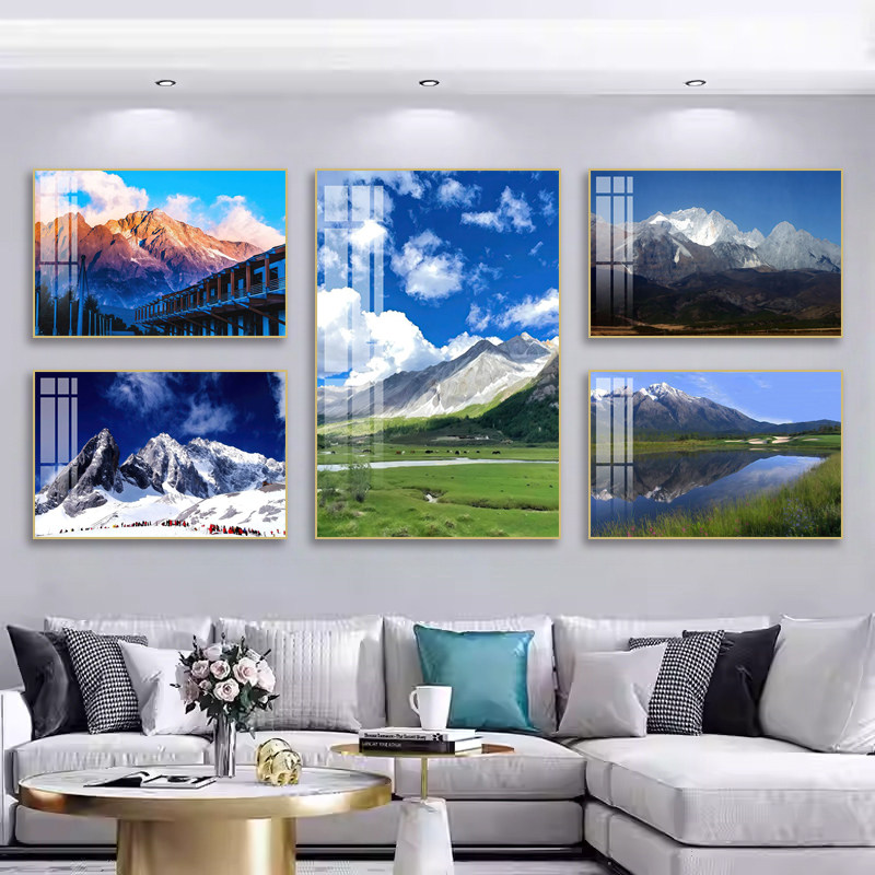 玉龙雪山挂画云南丽江风景饭店装饰画日照金山酒店民宿办公室壁画