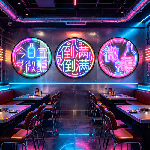 酒吧酒馆夜场霓虹灯发光氛围画网红大排档烧烤啤酒led圆形ktv挂画