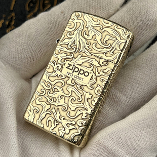 正品之宝ZIPPO煤油防风打火机 纤巧窄机纯铜五面雕富贵唐草纹吉祥