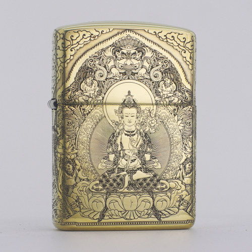 正品ZIPPO之宝煤油防风打火机 纯铜盔甲五面精雕文殊菩萨观音