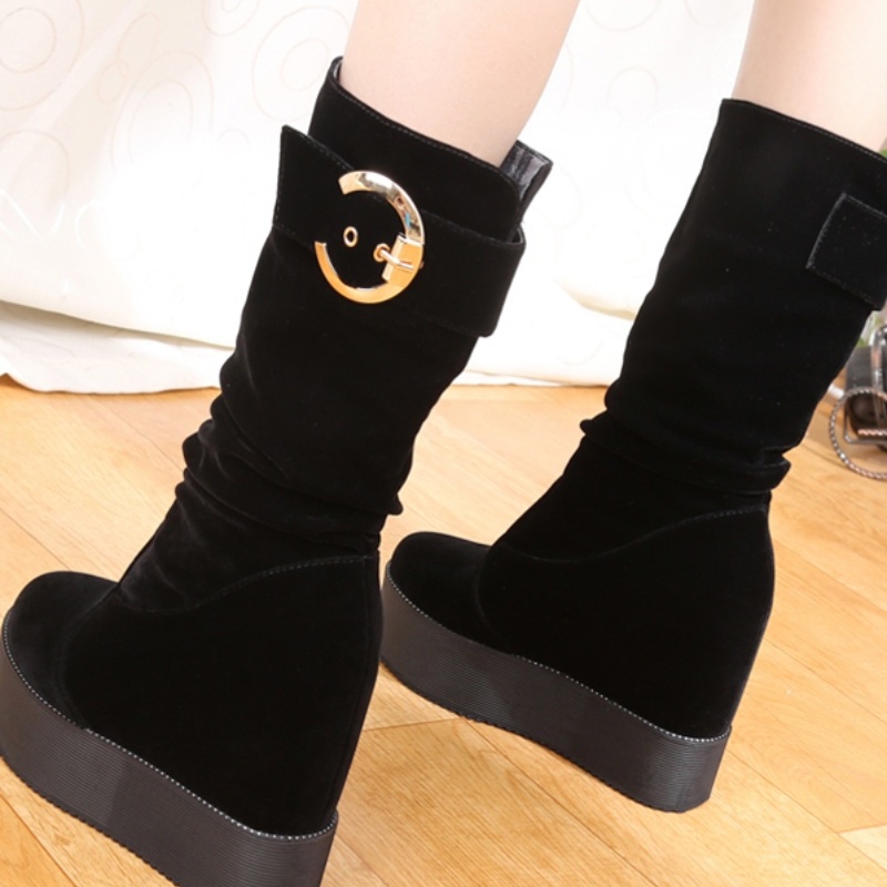 绒面内增高中筒靴时尚短靴