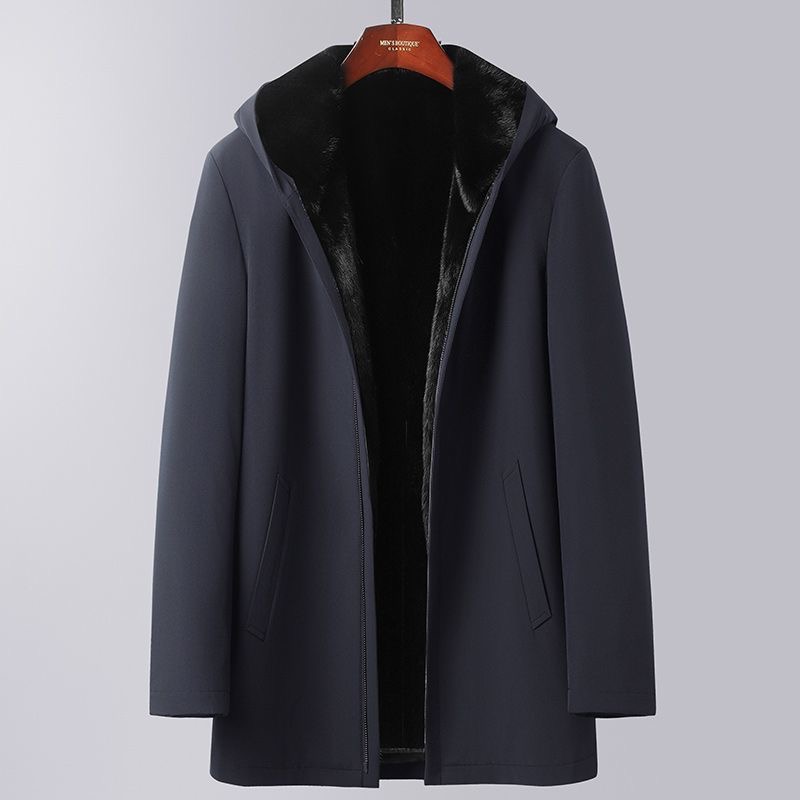 男士派克服中长款水貂皮毛一体