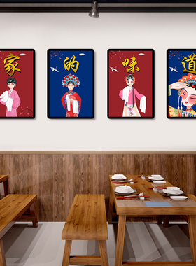 国潮京剧装饰画火锅店中式怀旧