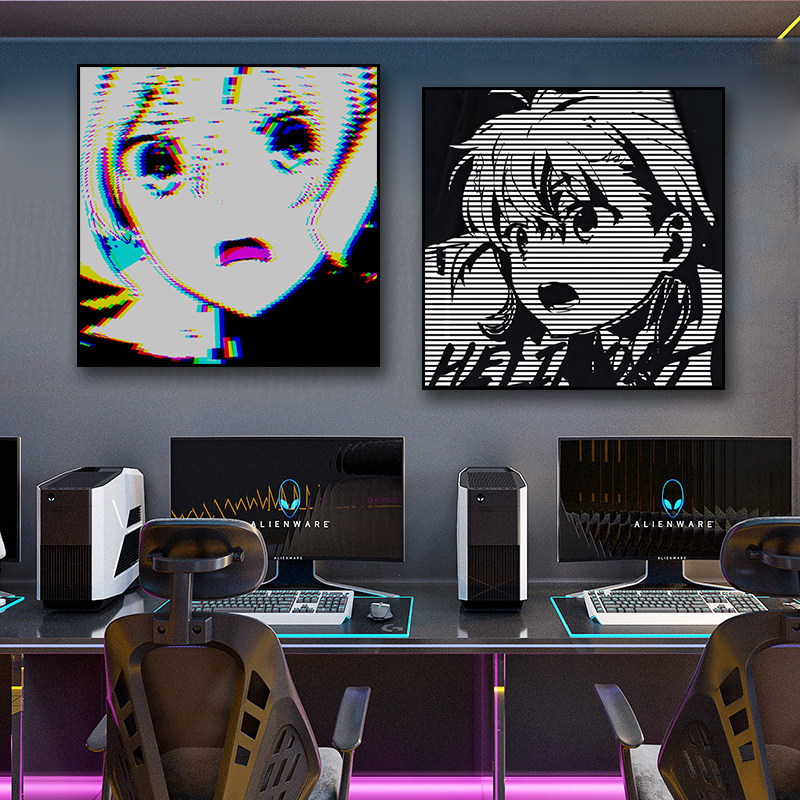 aokizy挂画潮流黑白网吧客厅背景墙装饰画电竞房卧室床头动漫壁画,家居饰品,现代装饰画,淘宝优惠券,粉丝福利购,淘宝优惠卷