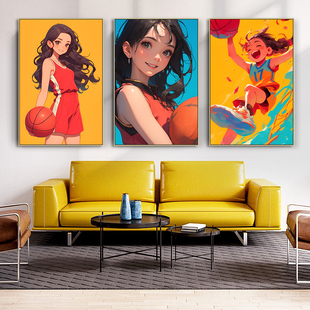 室内篮球场装饰画卡通少年动漫挂画鞋店服装店体育用品店篮球壁画