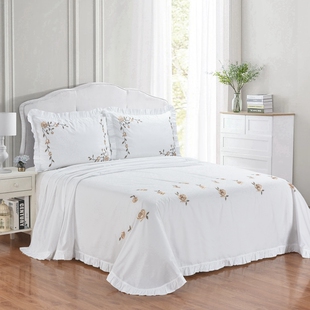 外贸原单全棉纯棉刺绣绣花简约公主风1.8m2.0m床上用品裙式 三件套