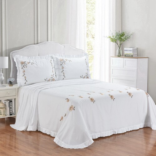 韩式绣花纯棉床单三件套