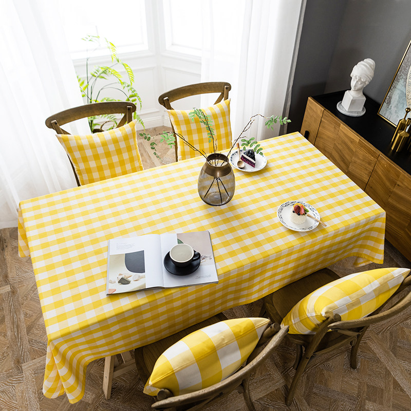 餐桌布棉麻现代简约粉色格子