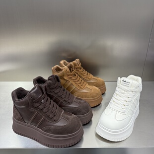 欧货厚底保暖德训鞋女2025冬高帮雪地靴加绒白色松糕底休闲棉鞋轻