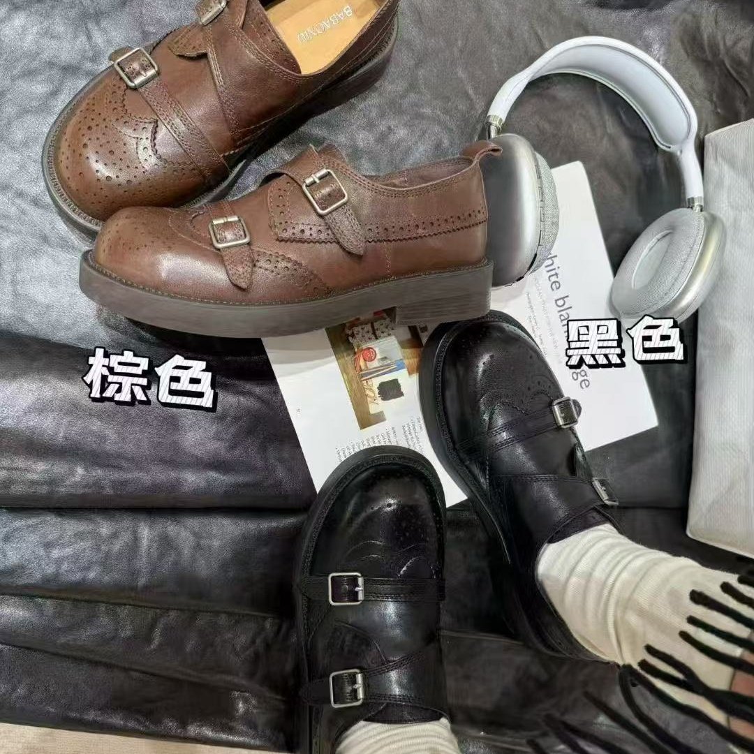 复古英伦风真皮乐福鞋2026春季双扣带平底小皮鞋小香风配裙子女鞋,女鞋,乐福鞋（豆豆鞋）,淘宝优惠券,粉丝福利购,淘宝优惠卷