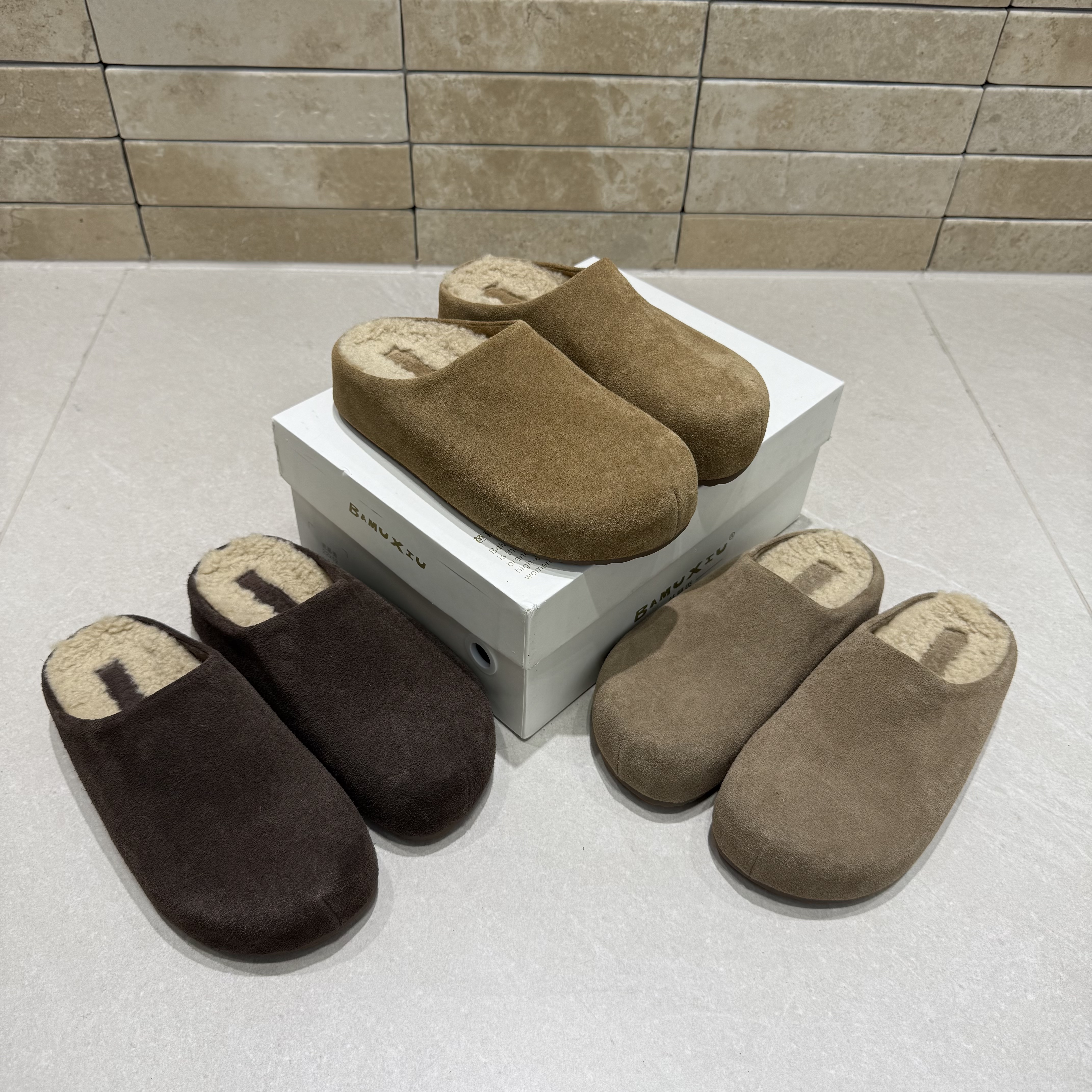 2025冬大头磨砂皮勃肯拖鞋女百搭舒适轻便一脚蹬懒人鞋加绒外穿拖