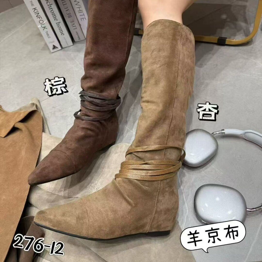 韩版高筒厚底高筒靴女秋季新款黑色牛皮平底显瘦百搭骑士靴瘦瘦靴