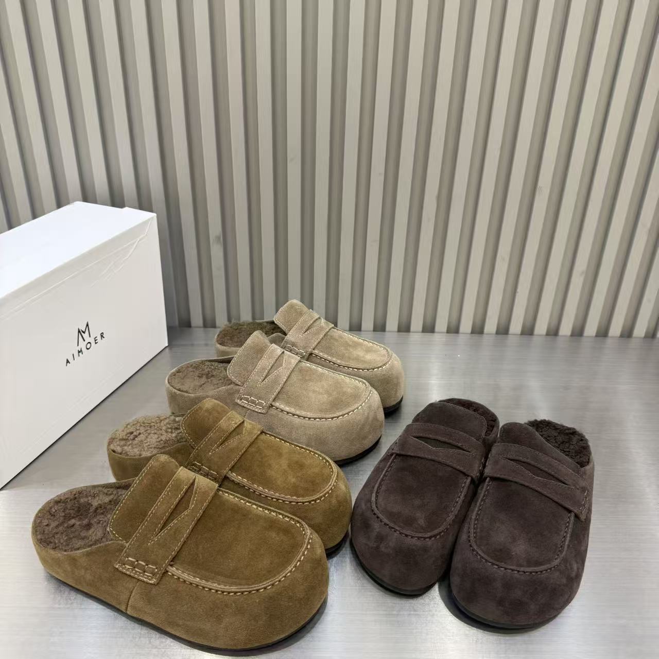 慵懒风磨砂皮休闲加绒勃肯鞋冬季厚底包头拖鞋外穿一脚蹬轻便棉鞋