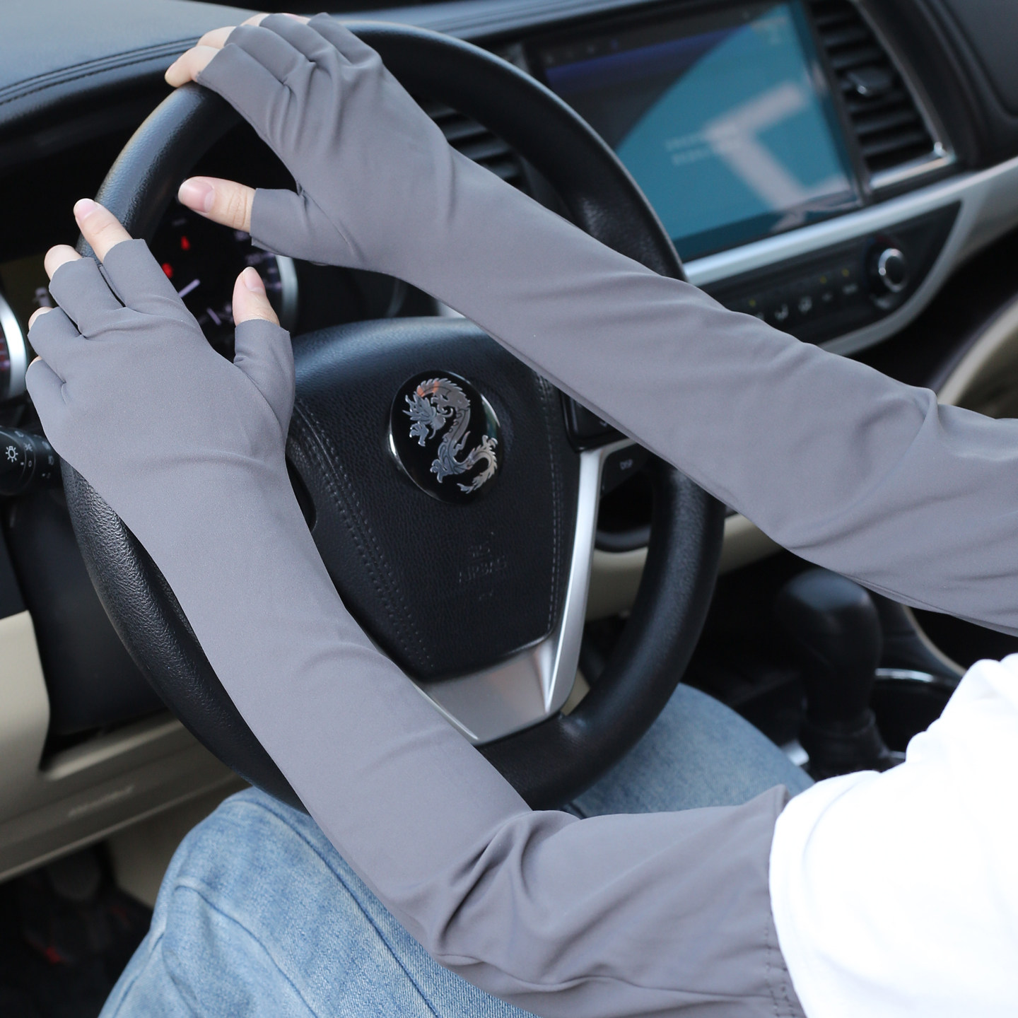 加长半指防晒手套男女冰丝薄款夏季开车骑行运动护臂袖漏五指触屏