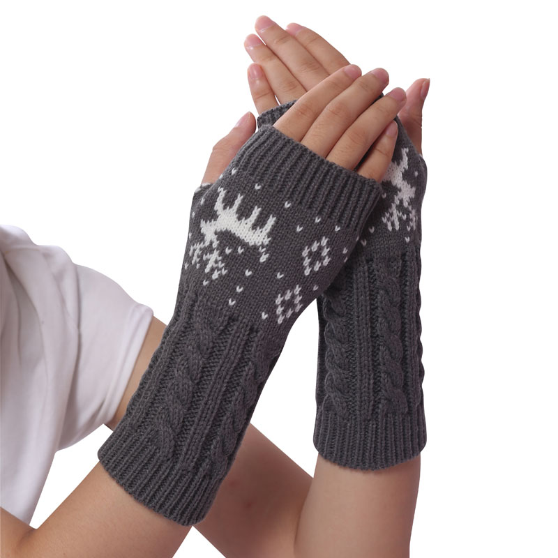 秋冬季情侣半指保暖手套男女短款可爱学生韩版毛线针织露打字加厚