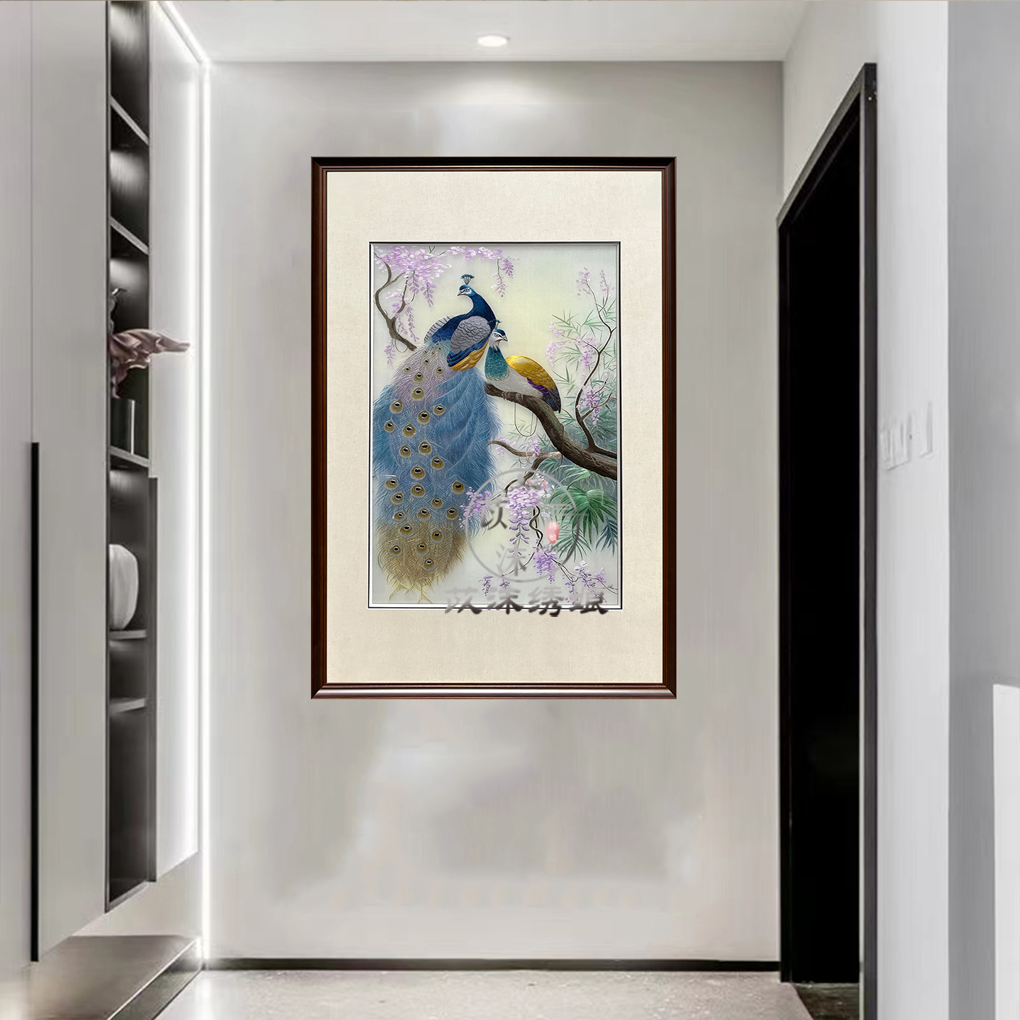 苡沫刺绣纯手工4丝精品孔雀苏绣挂画客厅玄关过道书房装饰成品画图片