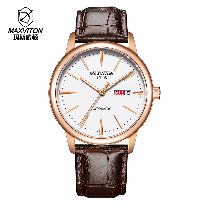 玛斯威顿大表盘手表男机械表女全自动防水气质时尚情侣表正品一对