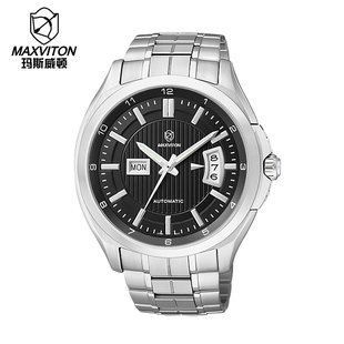 玛斯威顿商务休闲全自动机械表男防水时尚夜光双日历大表盘手表男