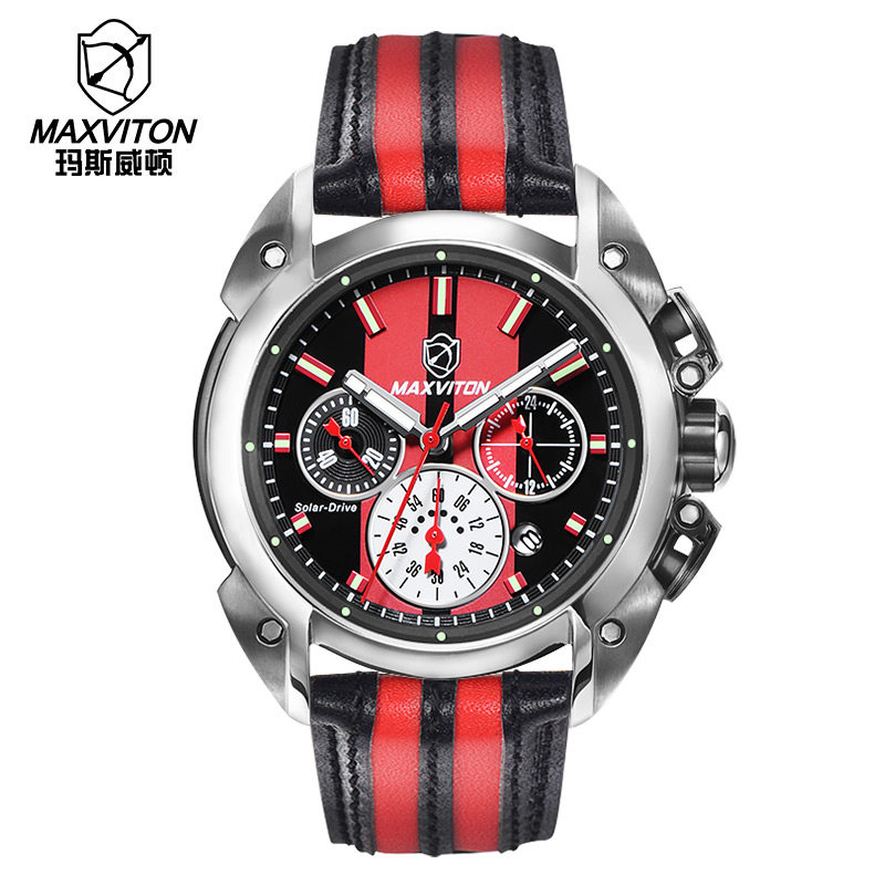 玛斯威顿多功能运动太阳能手表男款时尚防水星期日历光能手表男