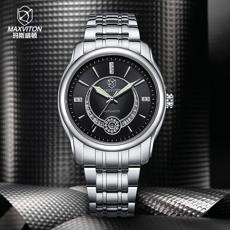 玛斯威顿商务时尚镶钻手表男镂空机械表男款正品全自动夜光防水