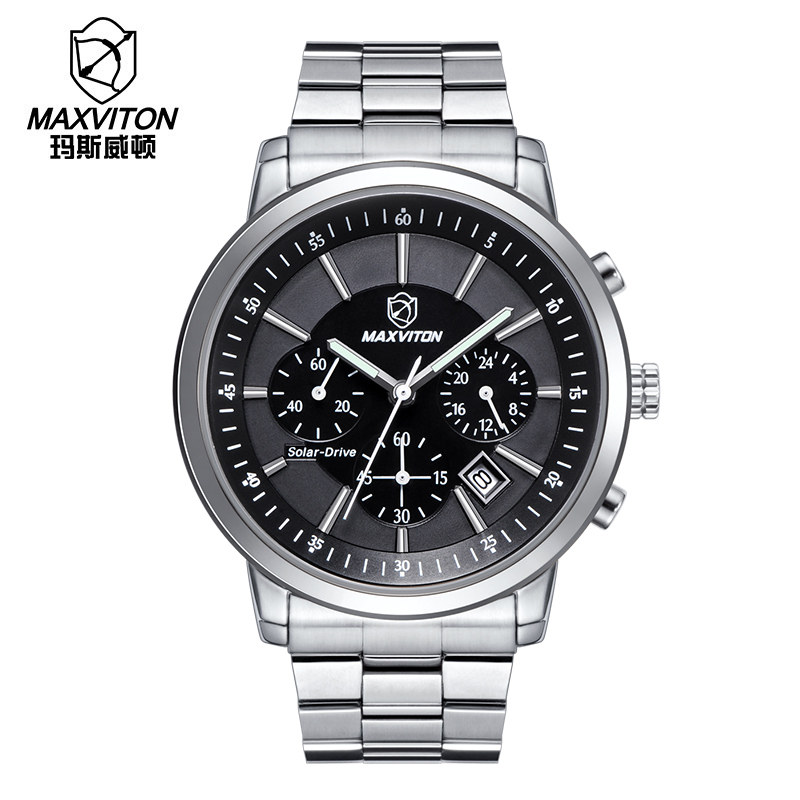 玛斯威顿商务休闲太阳能手表夜光防水日历全自动机械式光能手表男