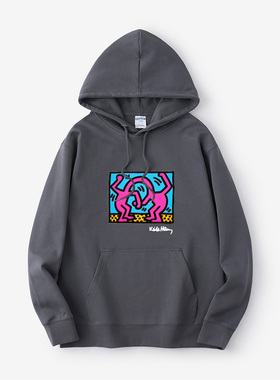 欧美波普风潮牌keithharing凯斯哈林涂鸦联名卫衣连帽大码衣服套