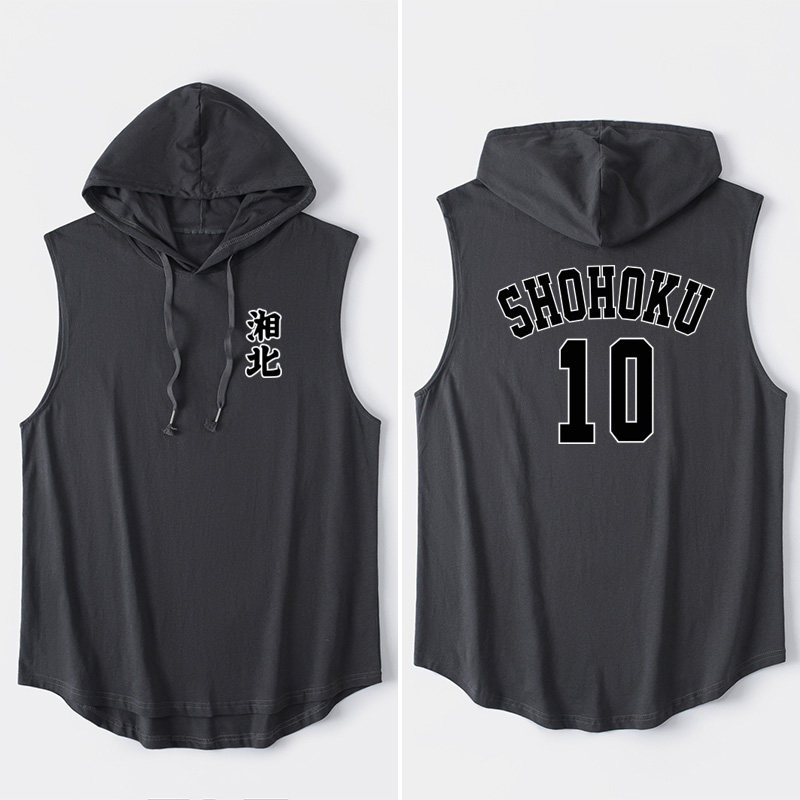 动漫灌篮高手 湘北樱木花道背心t恤无袖短袖慵懒风衣服连帽坎肩男